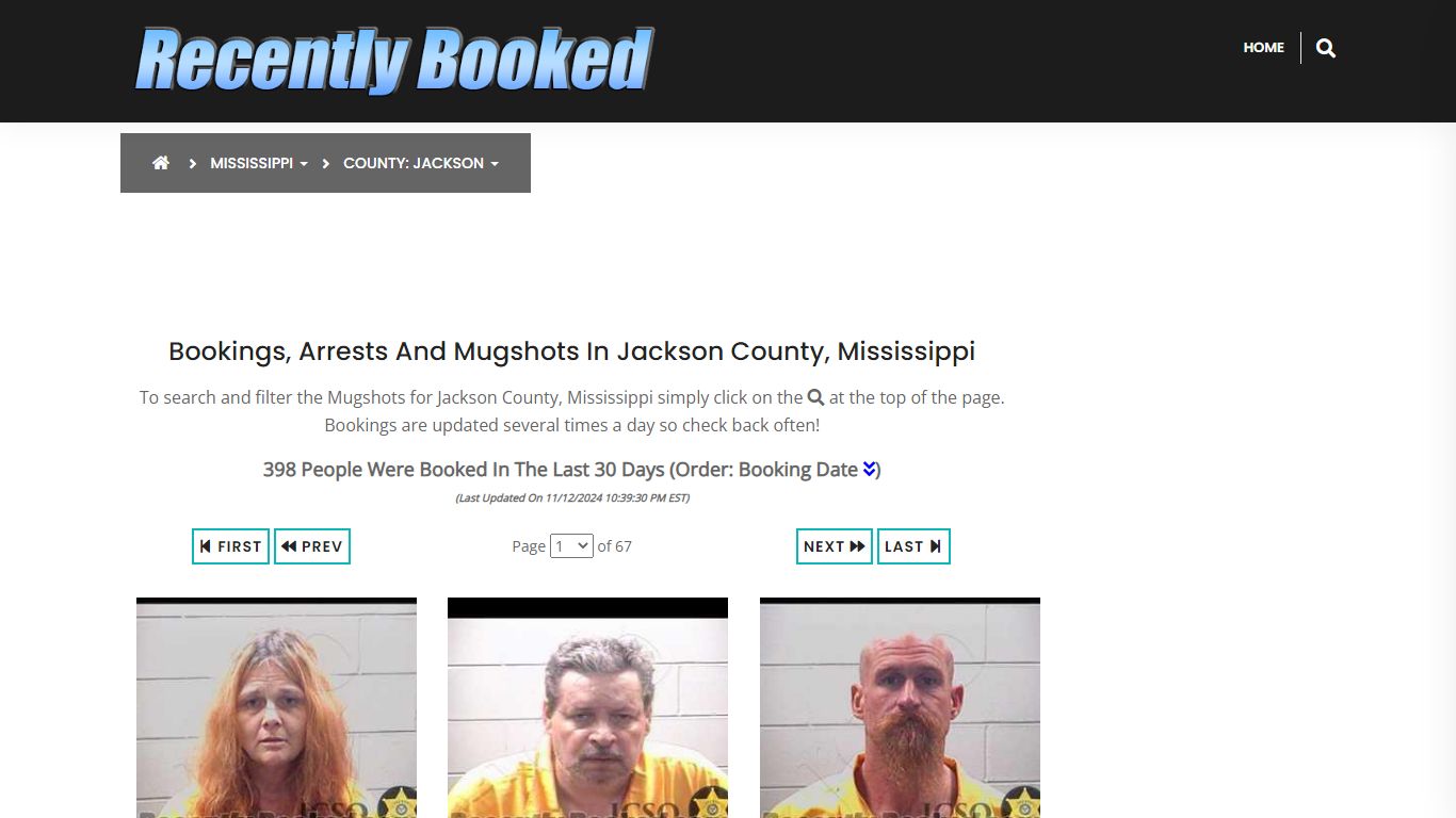 Bookings, Arrests and Mugshots in Jackson County, Mississippi